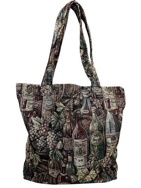 Large Tapestry Tote Bag Wine Country Double Handle Grocery Shopper Crochet VTG